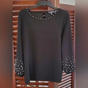 Karl Lagerfeld Black Top with Pearl Details Medium